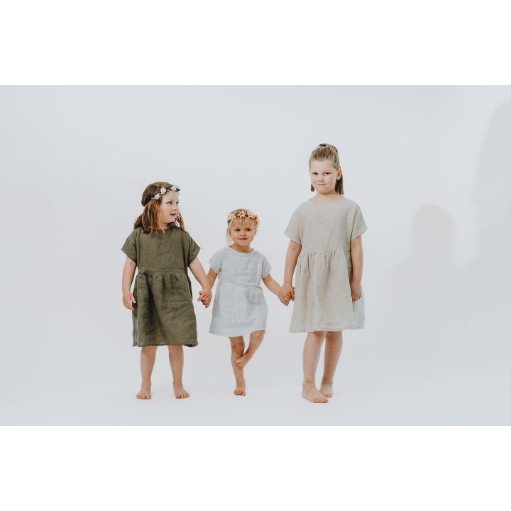 Kinder-Leinenkleid Liten Lisa (olivgrün)