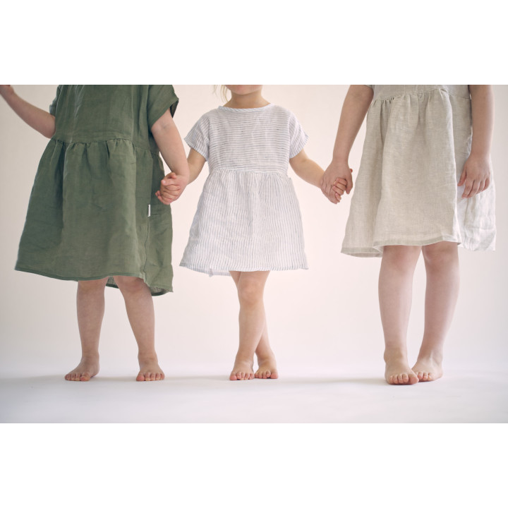 Kinder-Leinenkleid Liten Lisa (weiß mit dunkelblauen Streifen)