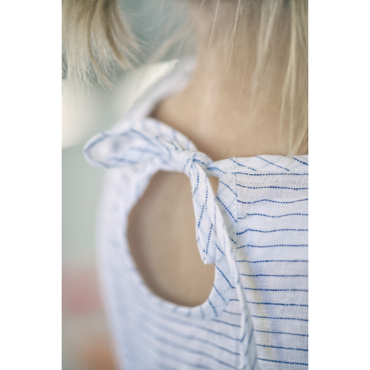 Kinder-Leinenkleid Liten Lisa (weiß mit dunkelblauen Streifen)
