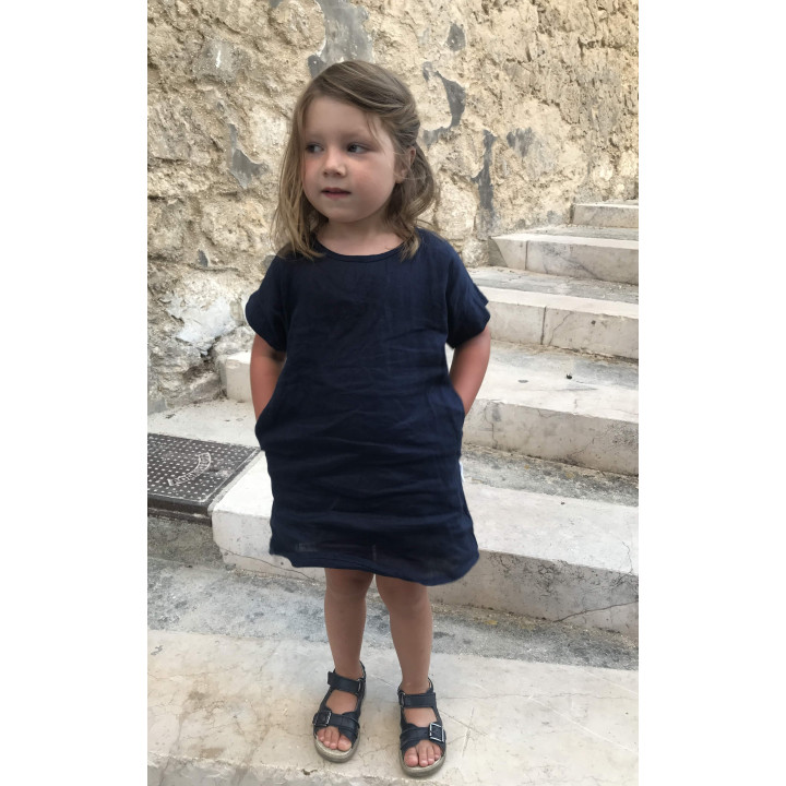 Kinder-Leinenkleid Liten Britta (tintenblau)
