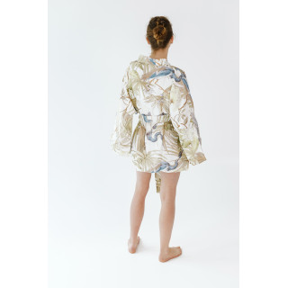 Leinenkimono mit Reihermuster (Blau) | Kimono für Sauna & Spa | Lennea