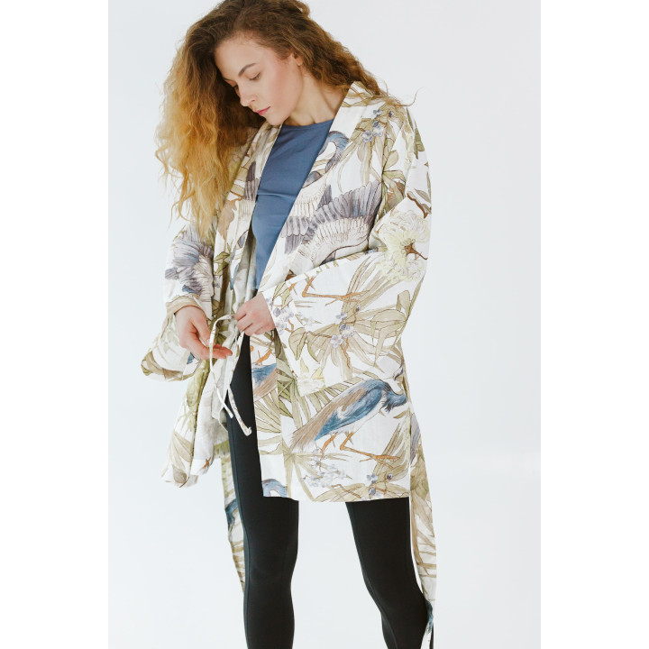Leinenkimono mit Reihermuster (Blau) | Kimono für Sauna & Spa | Lennea