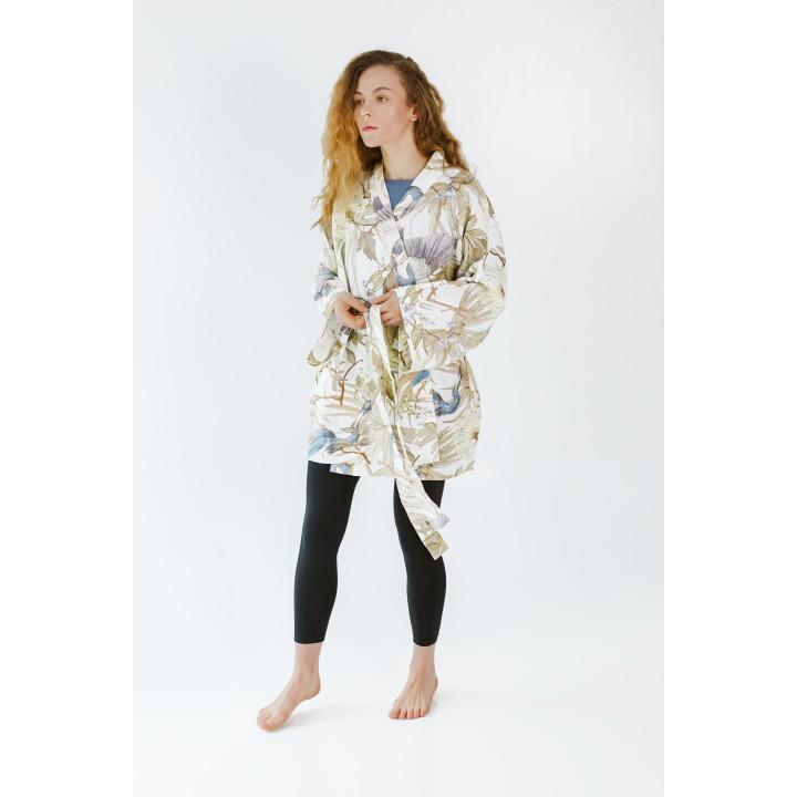 Leinenkimono mit Reihermuster (Blau) | Kimono für Sauna & Spa | Lennea