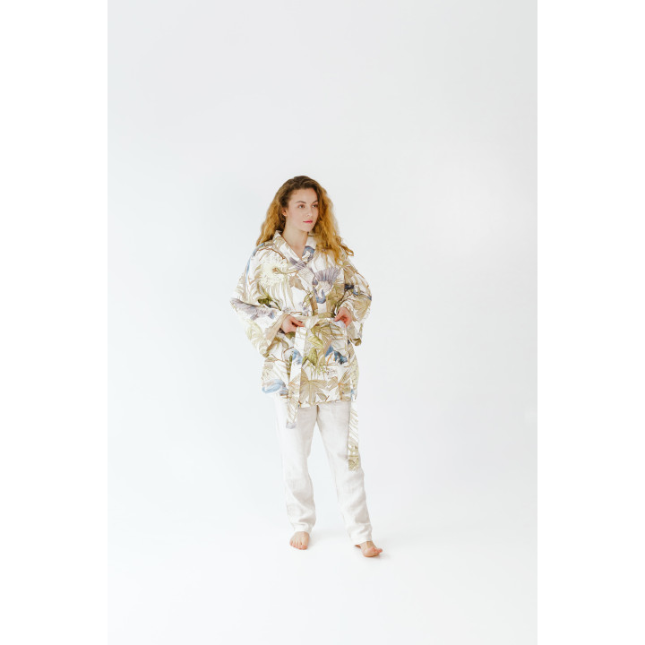 Leinenkimono mit Reihermuster (Blau) | Kimono für Sauna & Spa | Lennea