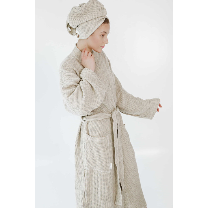 Lniany szlafrok waflowy (naturalny)