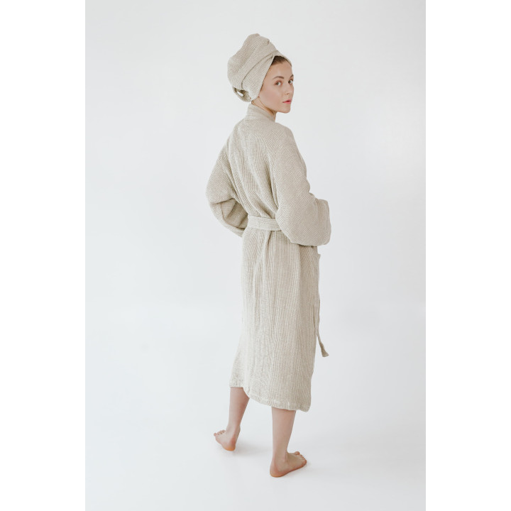 Lniany szlafrok waflowy (naturalny)