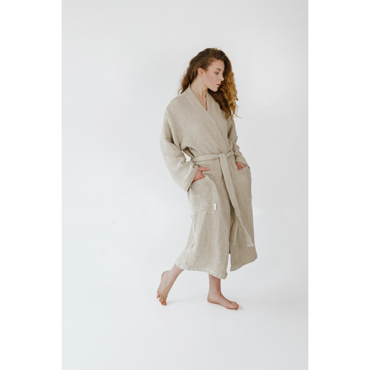 Lniany szlafrok waflowy (naturalny)
