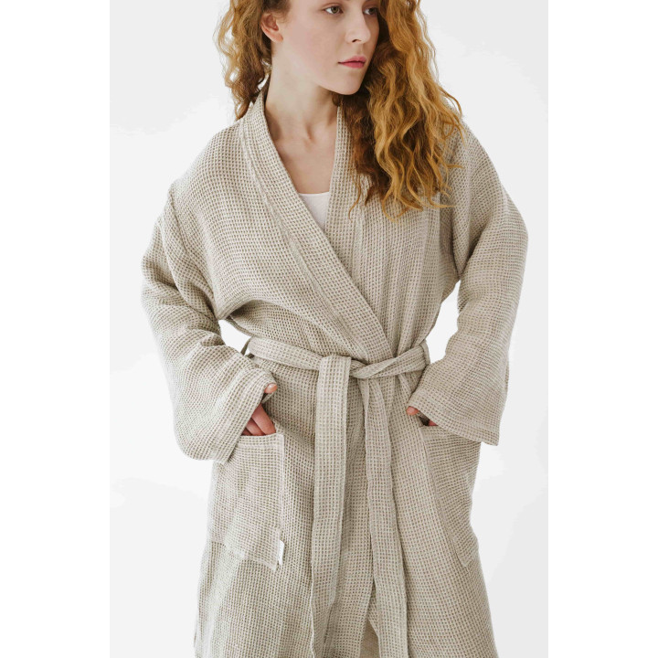 Lniany szlafrok waflowy (naturalny)