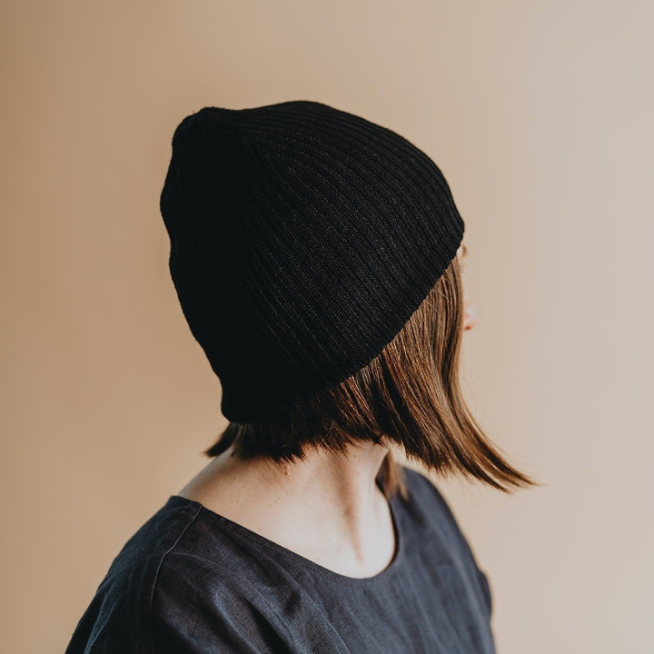 Leinen Beanie Mütze (schwarz)