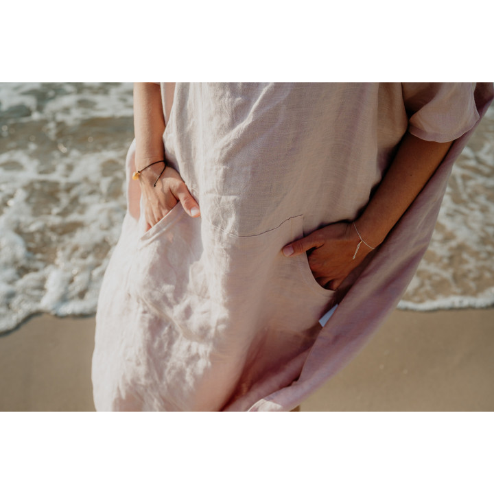 Lniane ponczo plażowe (pudrowy róż) rozmiar REGULAR