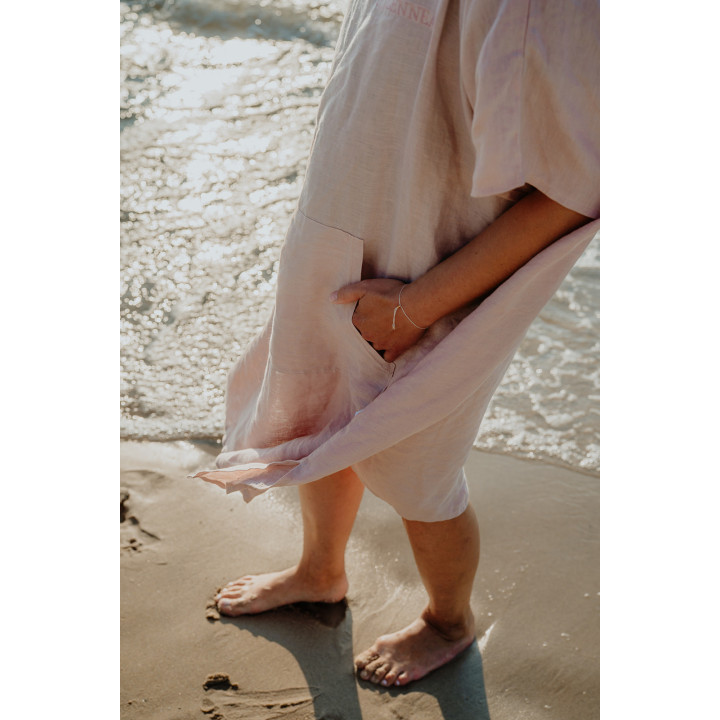 Lniane ponczo plażowe (pudrowy róż) rozmiar REGULAR