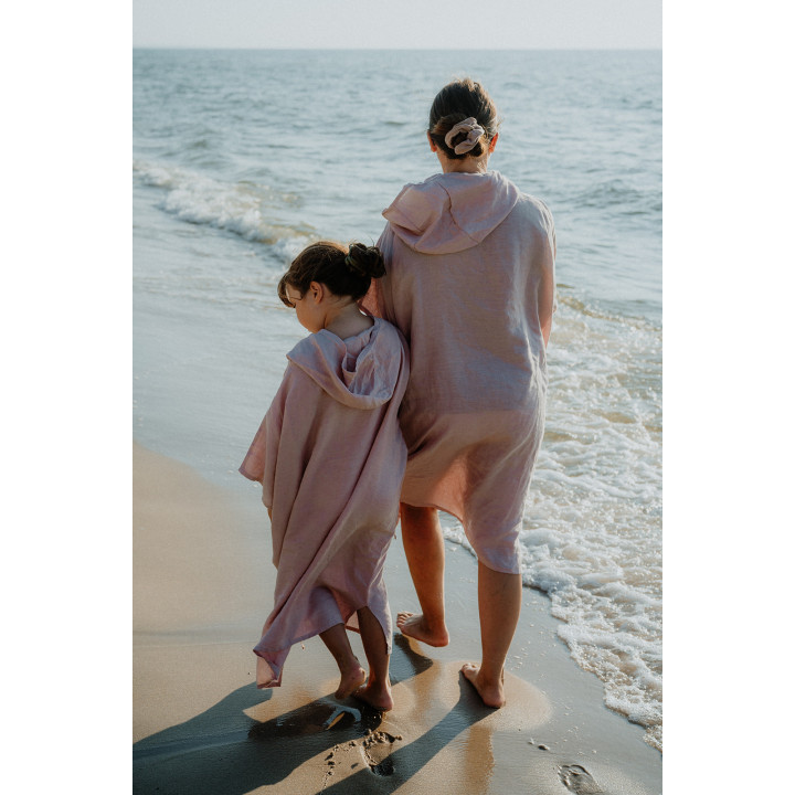 Lniane ponczo plażowe (pudrowy róż) rozmiar REGULAR