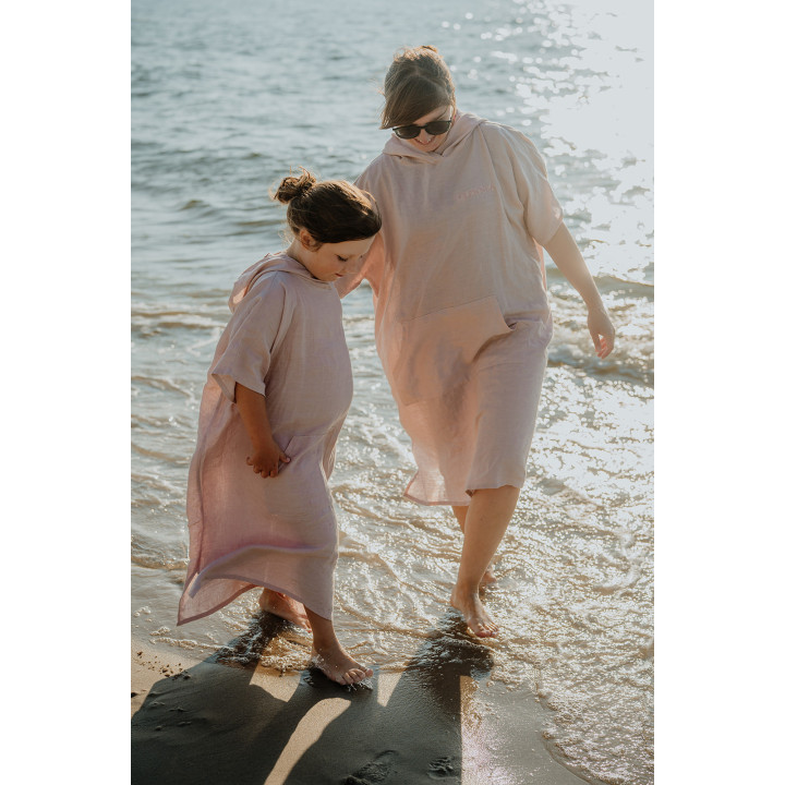Lniane ponczo plażowe (pudrowy róż) rozmiar REGULAR