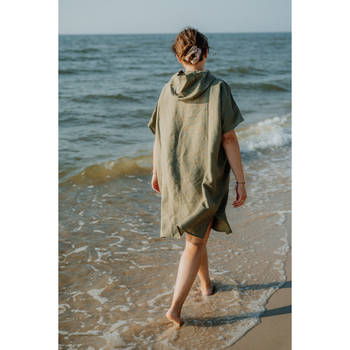Ponczo lniane (oliwkowy) - rozmiar SMALL