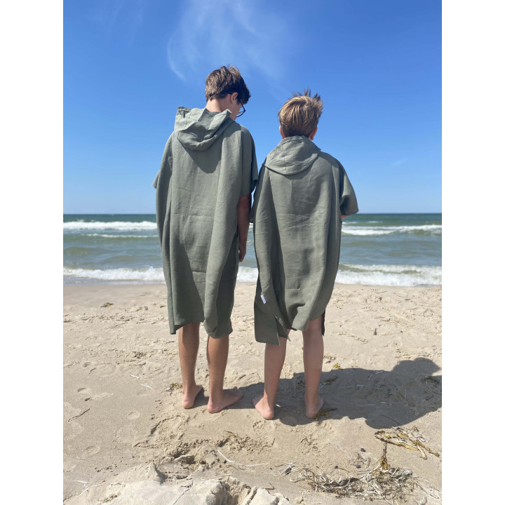 Lniane ponczo plażowe (oliwkowe) rozmiar ONESIZE