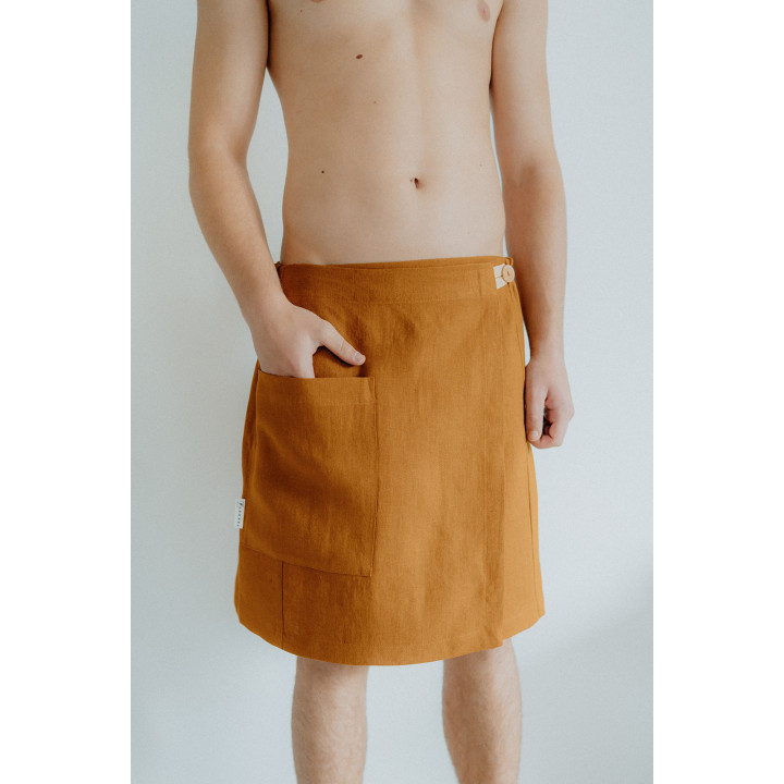 Spa-Kilt Herren aus Leinen in Zimt | Sauna & Dampfbad | Lennea