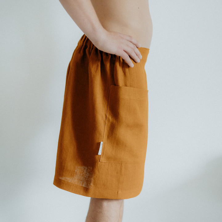 Spa-Kilt Herren aus Leinen in Zimt | Sauna & Dampfbad | Lennea