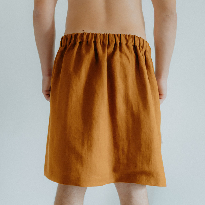 Spa-Kilt Herren aus Leinen in Zimt | Sauna & Dampfbad | Lennea