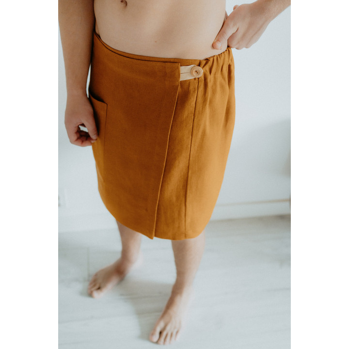 Spa-Kilt Herren aus Leinen in Zimt | Sauna & Dampfbad | Lennea