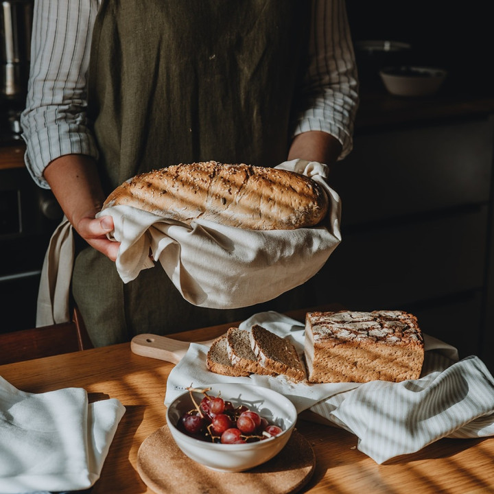 Leinen-Tuch (naturfarbene Streifen)