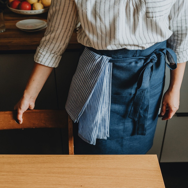 Schürze mit Bindeband  (Indigo)